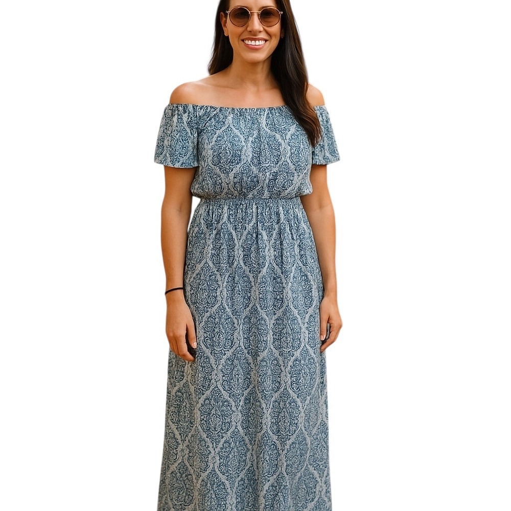 Yidarton Blue Floral Maxi Dress Off The Shoulder Boho